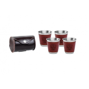 Набор стопок Герб в коже 4шт 60мл Helios