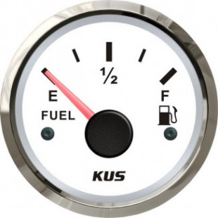 Указатель уровня топлива 0-190 Ом (ЕВРО), белый циферблат, нержавеющий ободок, д. 52 мм